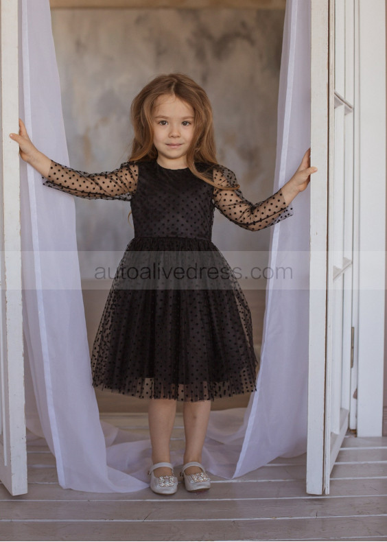 Dotted Tulle Slit Back Flower Girl Dress